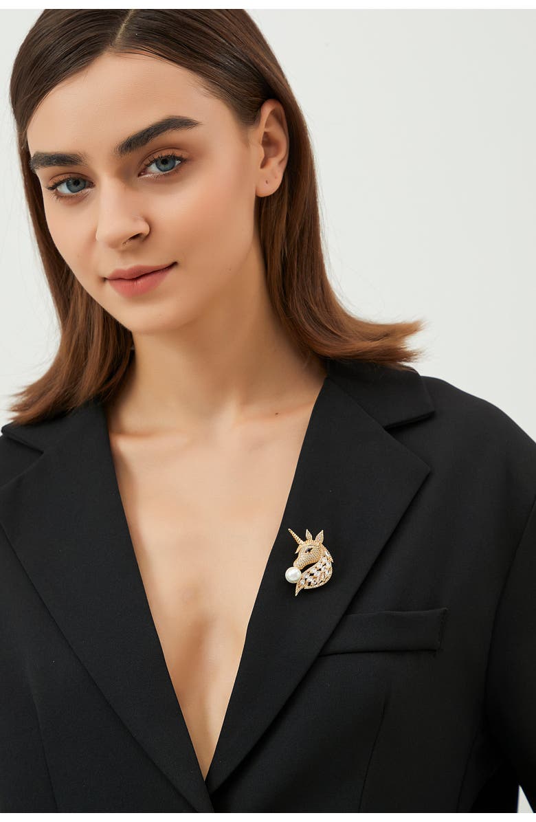 Classicharms Pavé Unicorn Brooch, Alternate, color, Gold