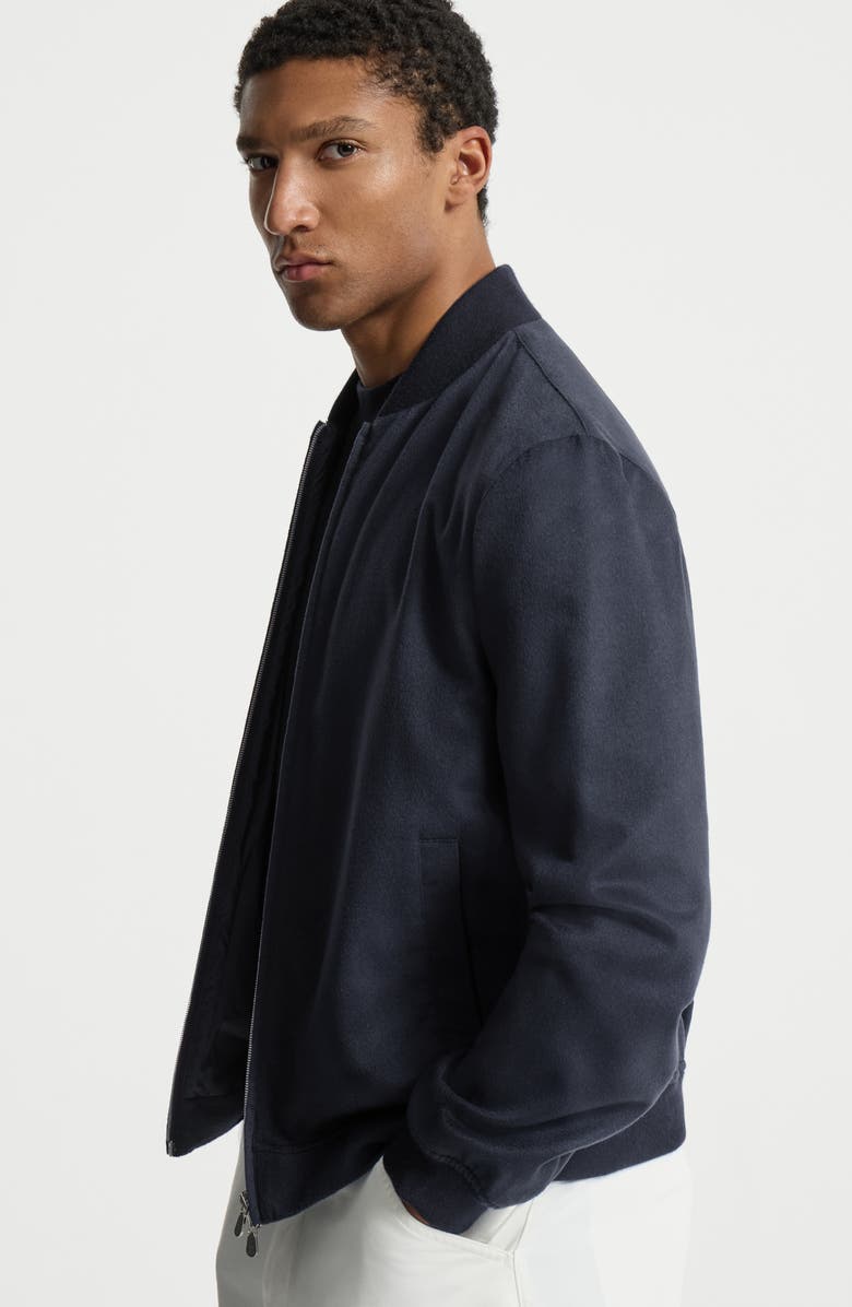 Brunello Cucinelli Lightweight cashmere flannel bomber jacket, Alternate, color, Navy Blue