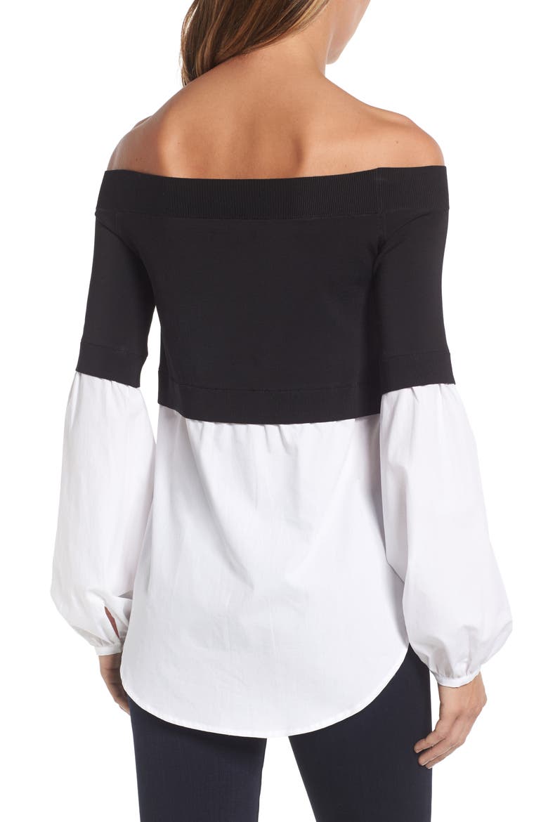 Off the Shoulder Poplin Sweater, Alternate, color, BLACK- WHITE COMBO