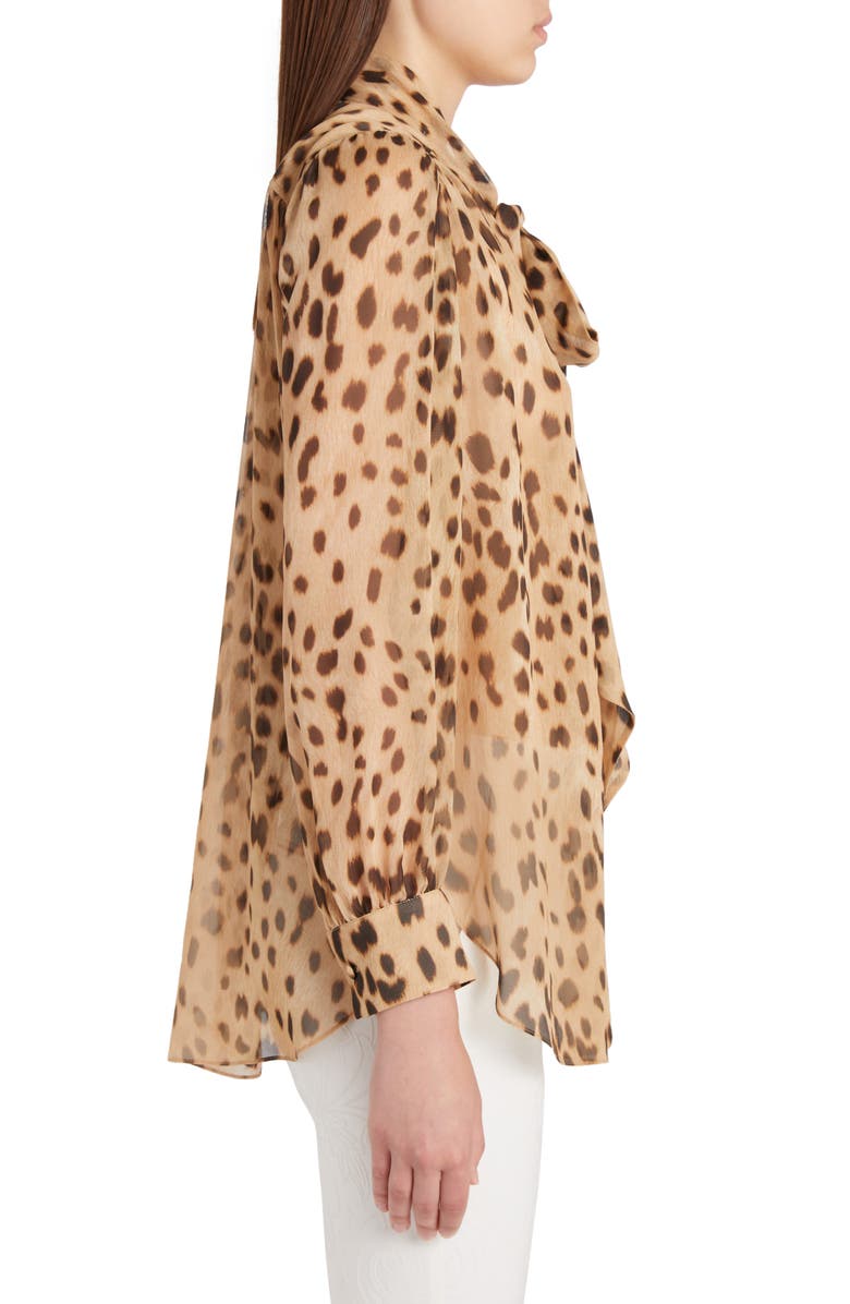 Etro Cheetah Print Tie Neck Silk Chiffon Blouse, Alternate, color, 