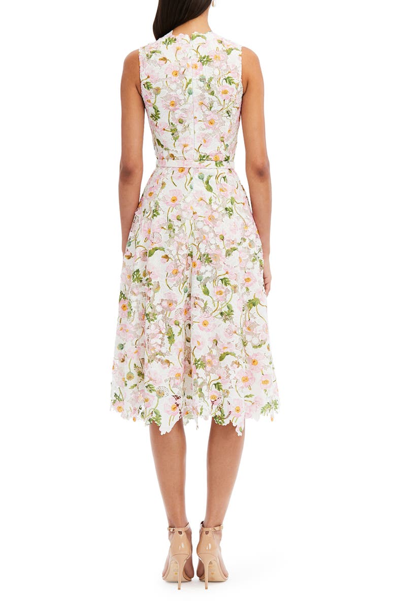 Oscar de la Renta Poppy Print Belted Guipure Lace Midi Dress, Alternate, color,