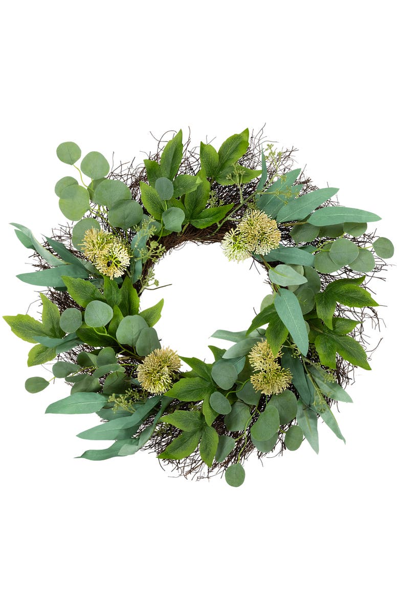 Northlight Eucalyptus and Olive Leaf Twig Spring Wreath, 24-Inch, Main, color, Green