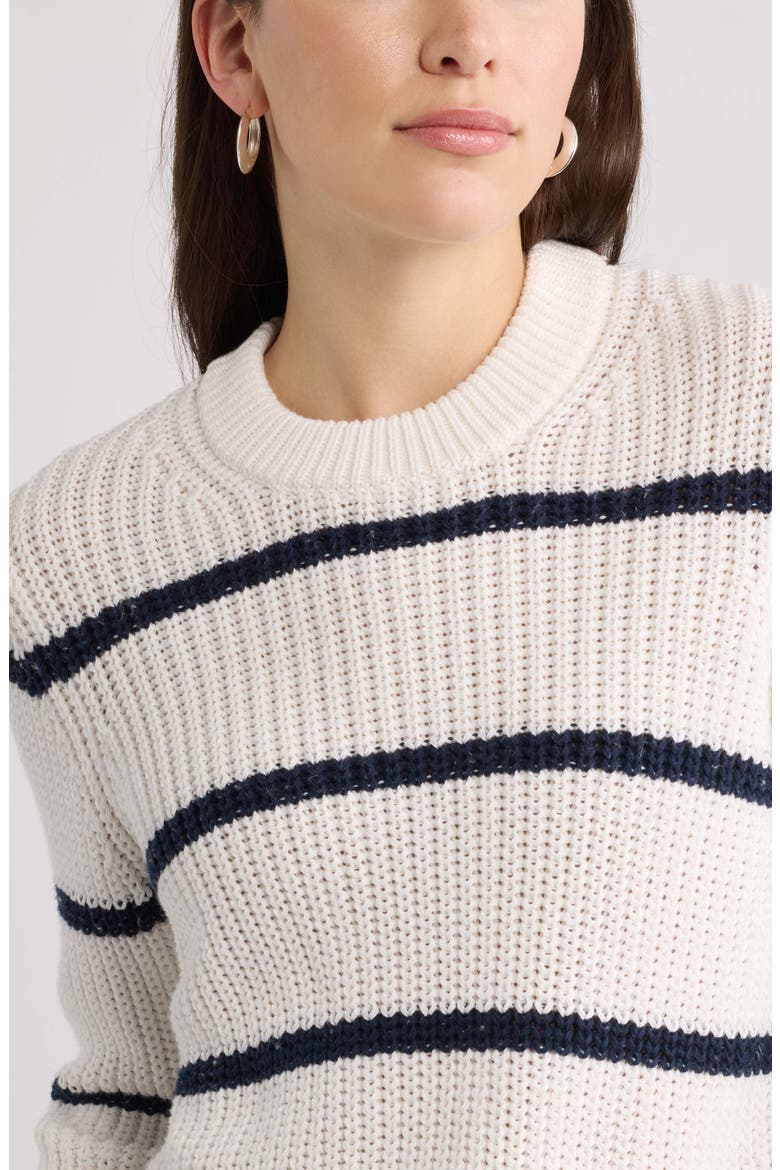 Striped Shaker Stitch Crewneck Sweater, Alternate, color, IVORY- NAVY FIA STRIPE