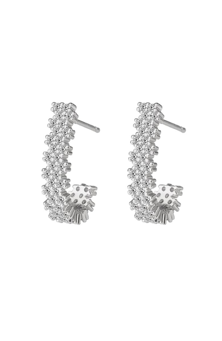 Hollywood Sensation Elara Sparkling Cubic Zirconia J Hoop Earrings, Main, color, Silver