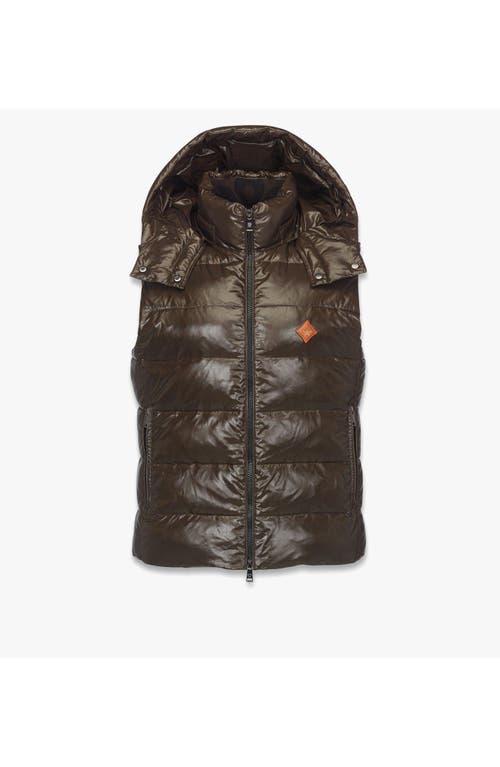 Mcm Puffer Down Vest W/ Detachable Hood In Brown