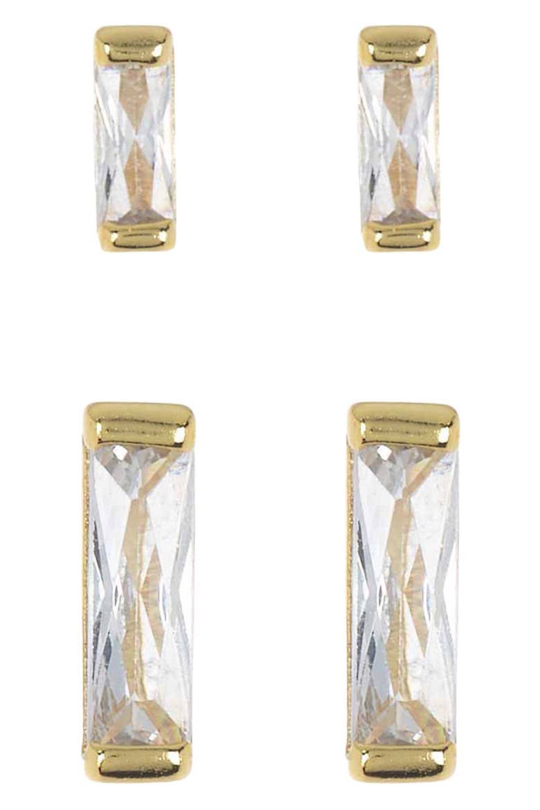 Set of 2 Baguette Stud Earrings, Main, color, CLEAR- GOLD