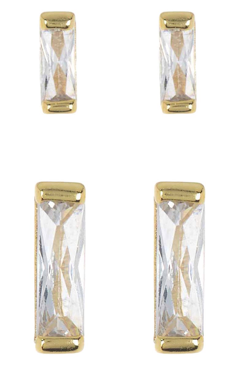 NORDSTROM RACK Set of 2 Baguette Stud Earrings, Main, color, Clear- Gold