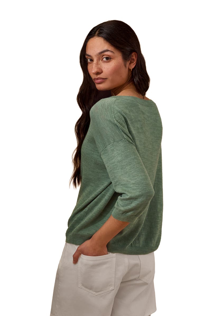 Celtic & Co. 3/4 Sleeve Linen Blend Crew Neck Top, Alternate, color, Dark Sage