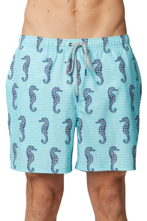 Curled Tails Seahorse Stretch Swim Trunks