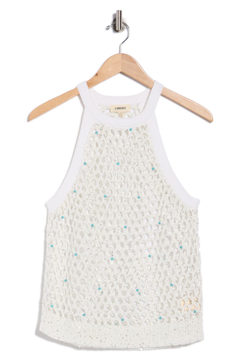 Parmida Embellished Tank, Main, color, IVORY/ TURQUOISE BEADS