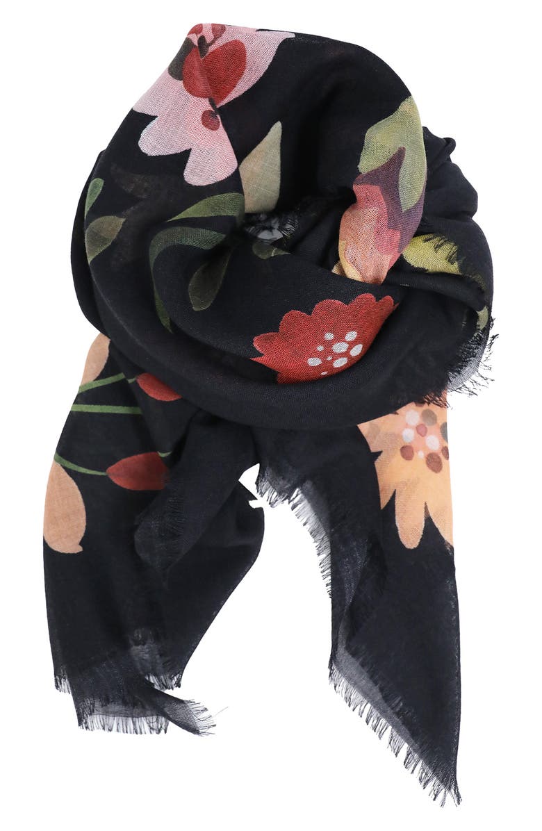 Nicoletta Rosi Floral Print Wool Fringe Scarf, Alternate, color,