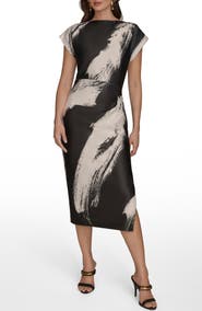 Donna Karan New York Pleated Sheath Cocktail Dress