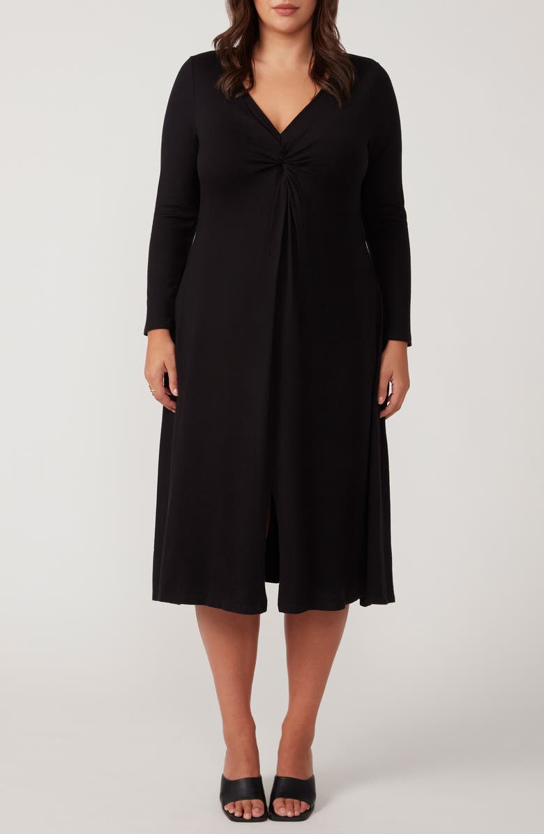 Estelle Eclipse Long Sleeve V-Neck Midi Dress, Main, color, 