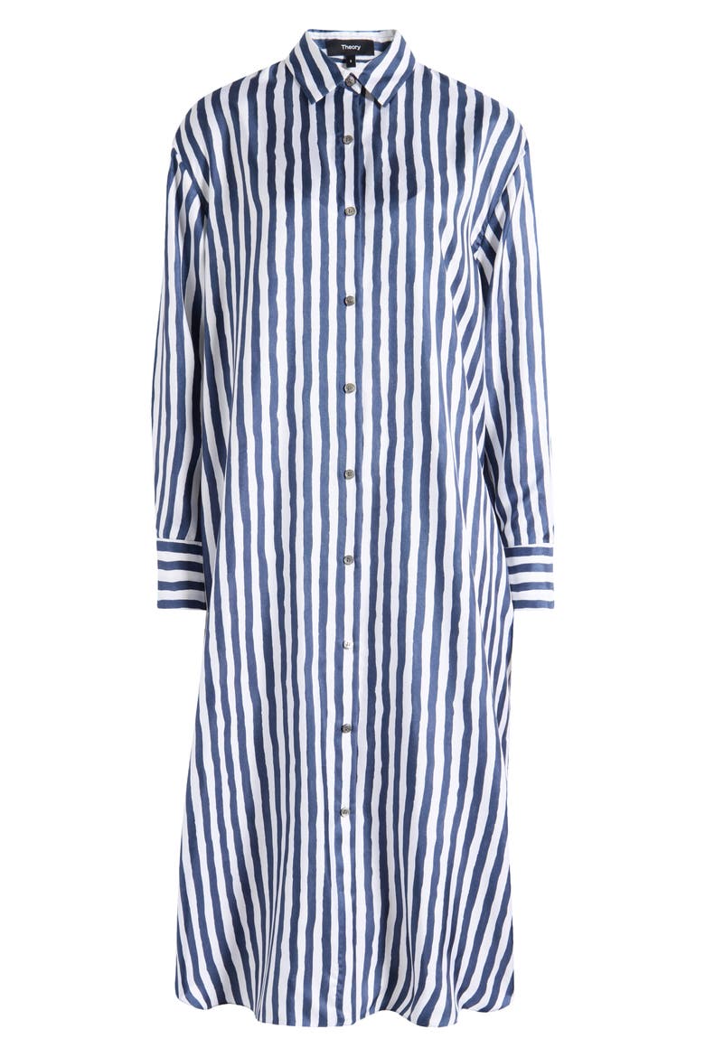Painter Stripe Long Sleeve Silk Maxi Dress, Alternate, color, BLMU