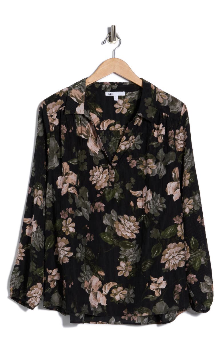 DR2 by Daniel Rainn Textured Split Neck Top, Main, color, Black