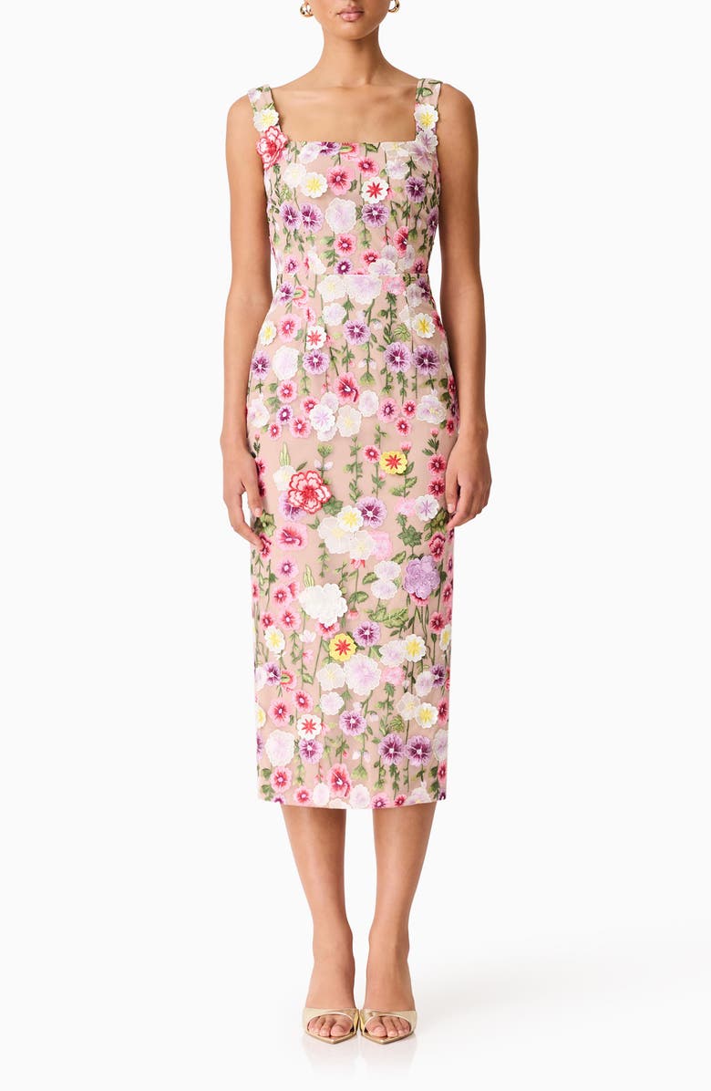 Elliatt Neve Floral Midi Cocktail Dress, Main, color, Nude Multi Floral
