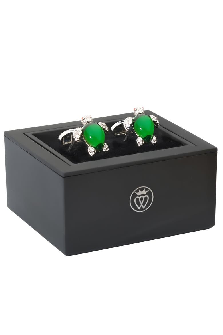 Crystal Turtle Cufflinks, Alternate, color, Silver