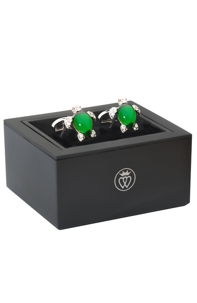 Prince of Scots Crystal Turtle Cufflinks, Alternate, color, Silver