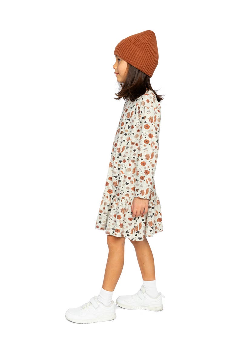 Organic Cotton Squirrel Floral Ruffle Yoke Dress, Alternate, color, Beige with Squirrel Print