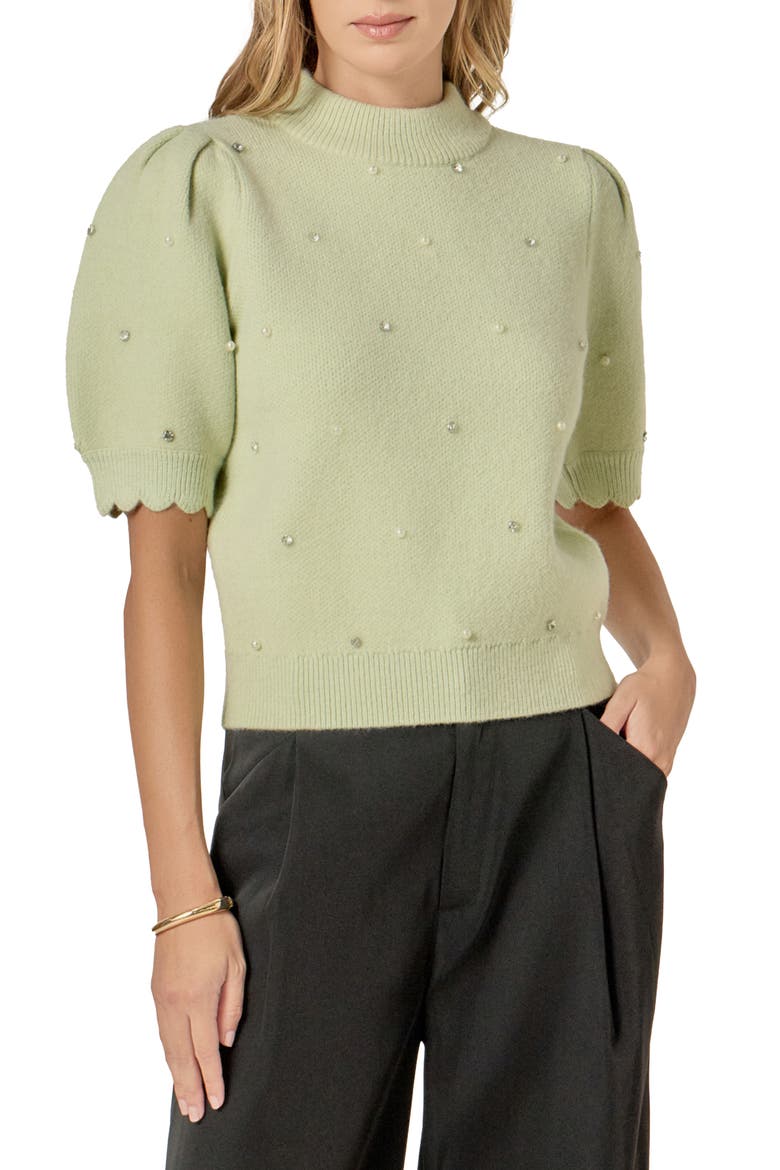 Embellished Short Sleeve Sweater, Main, color, SAGE