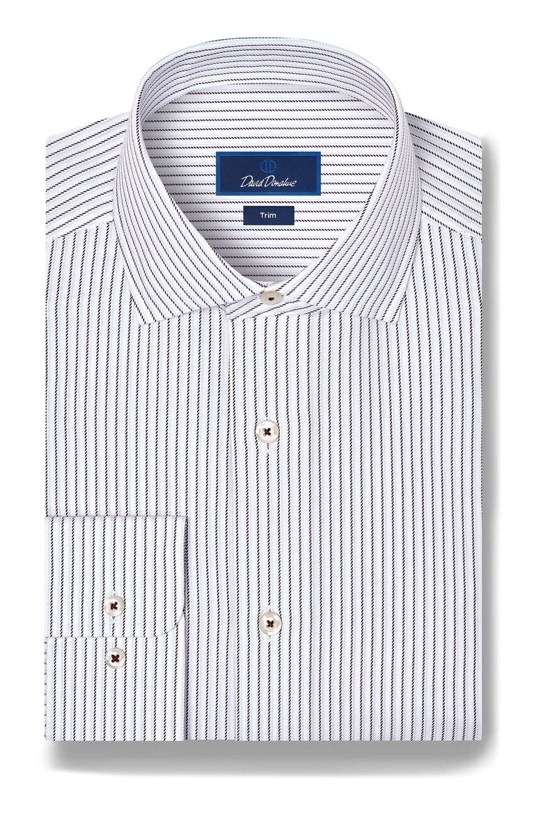 Trim Fit Stripe Cotton & Cashmere Dress Shirt, Main, color, WHITE/ MERLOT