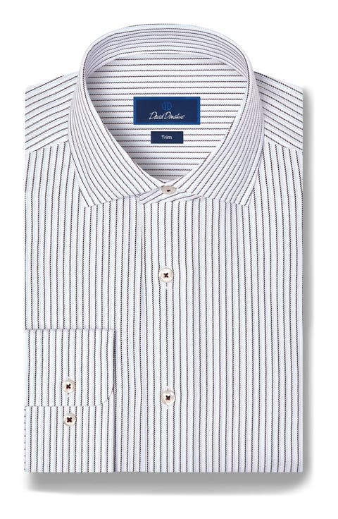 Trim Fit Stripe Cotton & Cashmere Dress Shirt