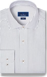 David Donahue Trim Fit Stripe Cotton & Cashmere Dress Shirt