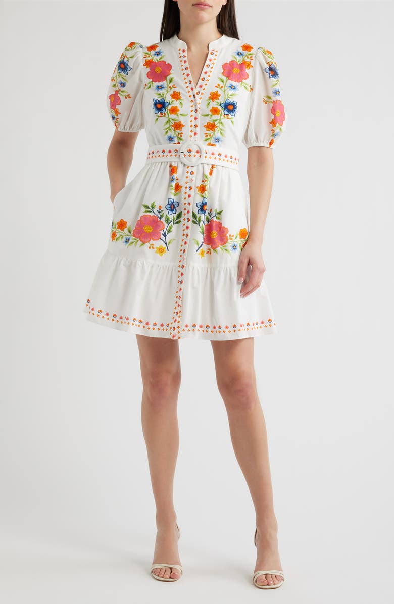 Eliza J Floral Print Poplin Dress, Main, color, Ivory Mult