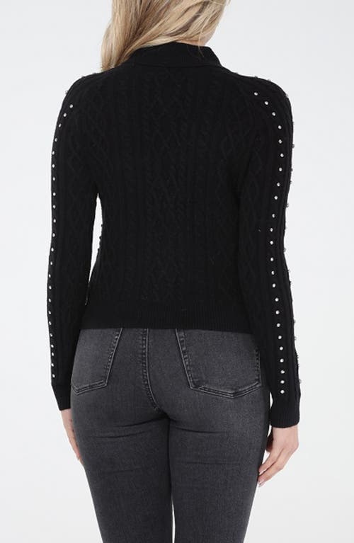Rain And Rose Collar Beaded Cardigan In Black