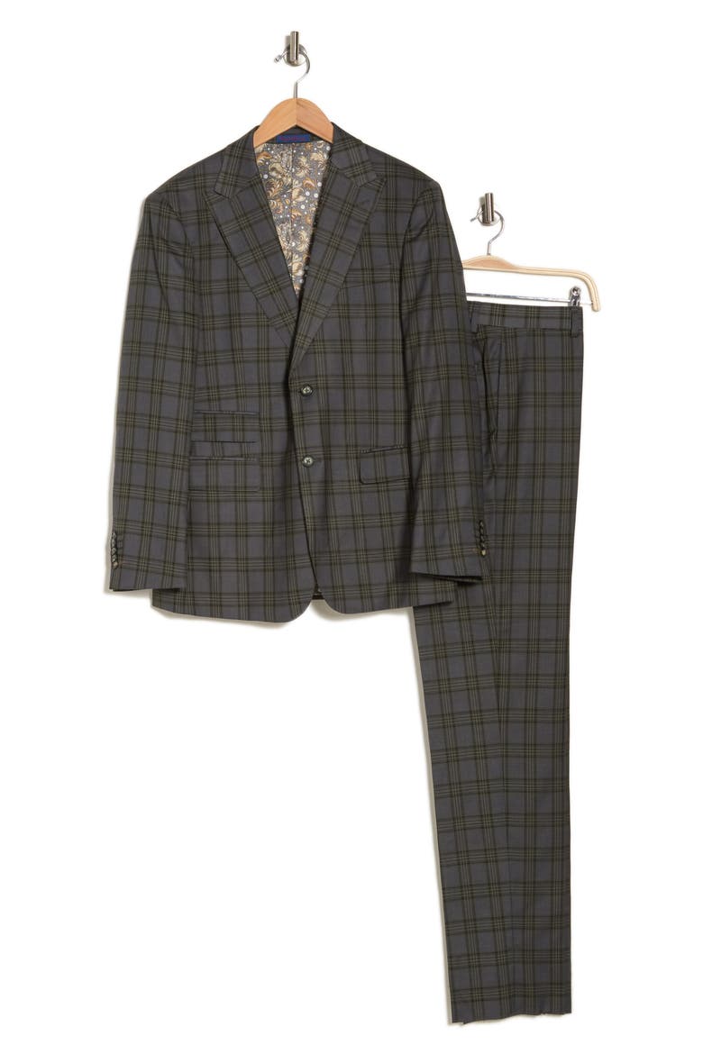 Trim Fit Green Plaid Two Button Peak Lapel Suit, Alternate, color, GREEN