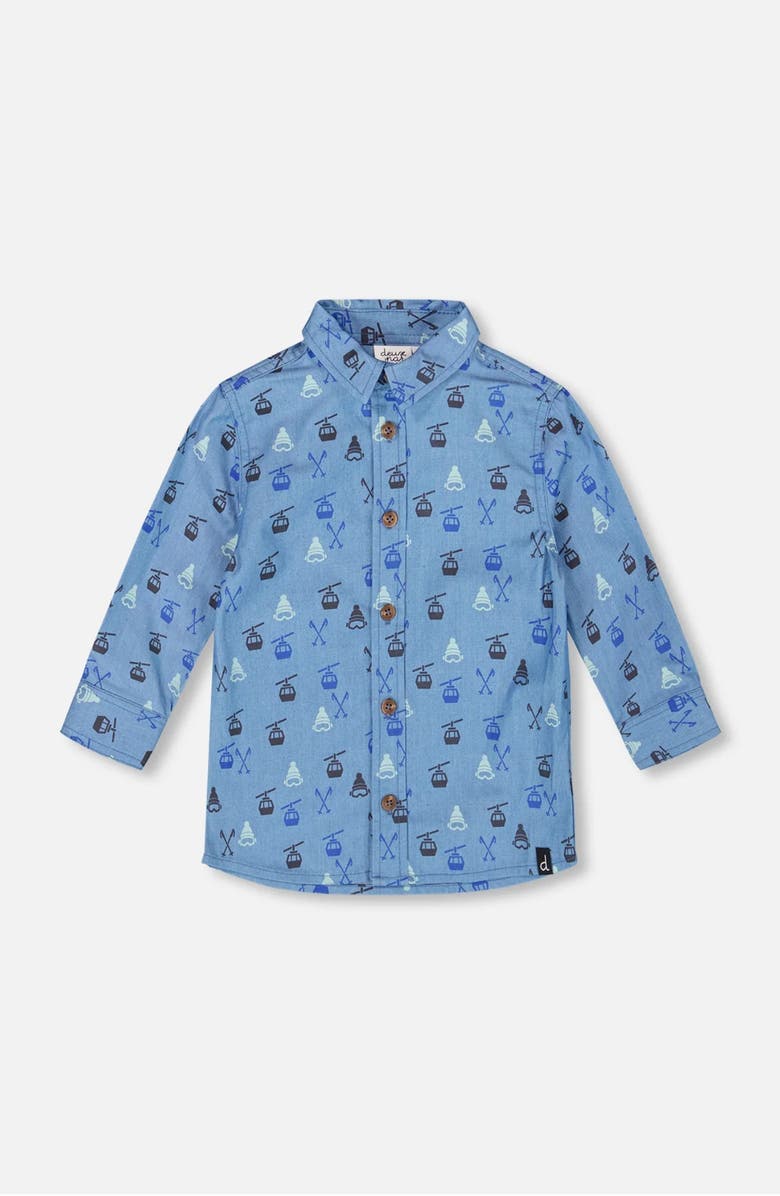 Deux par Deux Long Sleeve Button Front Chambray Shirt, Main, color, Blue