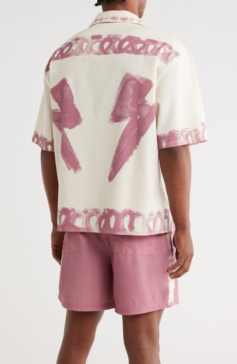 DIET STARTS MONDAY Strokes Cotton & Linen Blend Camp Shirt, Alternate, color, Cream/ Pink