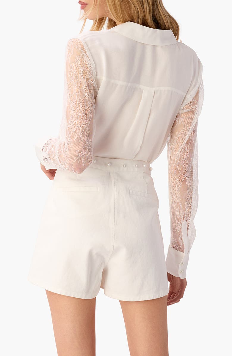 CAMI NYC Chelsey Lace Sleeve Silk Chiffon Button-Up Shirt, Alternate, color, White