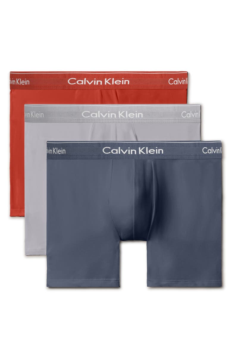 Calvin Klein Icon 3-Pack Stretch Cotton Boxer Briefs, Main, color, Vintage Indigo/ Grey/ Orange