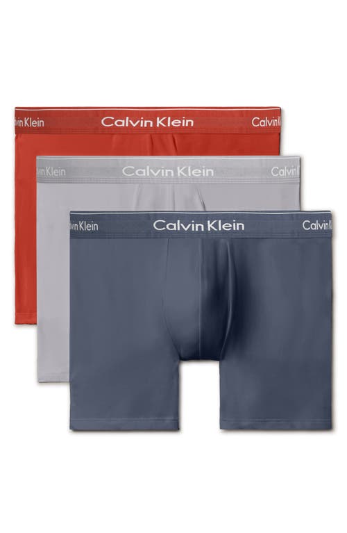 Calvin Klein Icon 3-pack Stretch Cotton Boxer Briefs In Vintage Indigo/grey/orange
