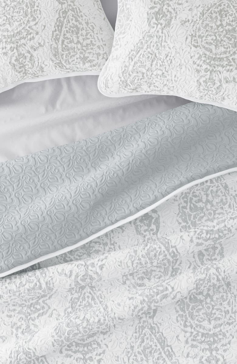 HOMESPUN All Season Distressed Damask Reversible Down Alternative Quilt & Sham Set, Alternate, color, Light Gray