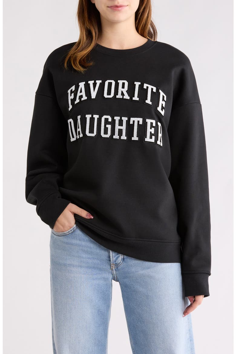 The Collegiate Embroidered Graphic Sweatshirt, Main, color, BLACK/ VELVET WHITE