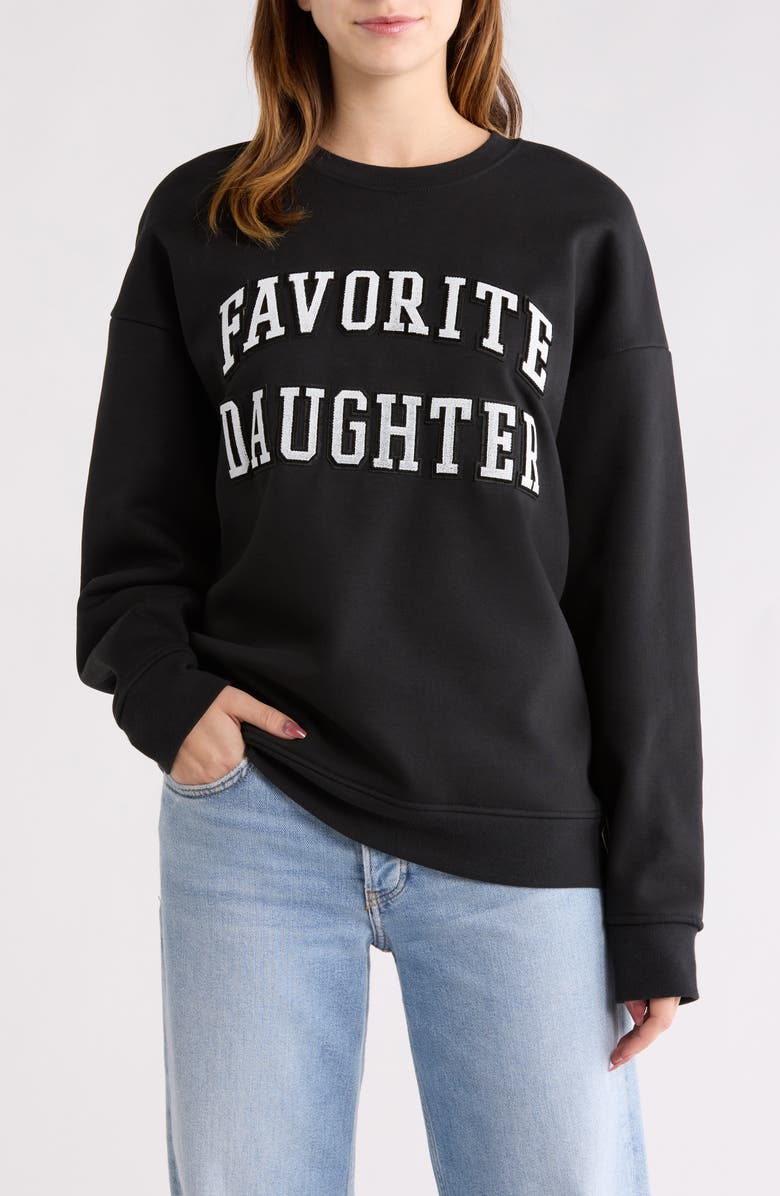 Favorite Daughter The Collegiate Embroidered Graphic Sweatshirt, Main, color, Black/ Velvet White