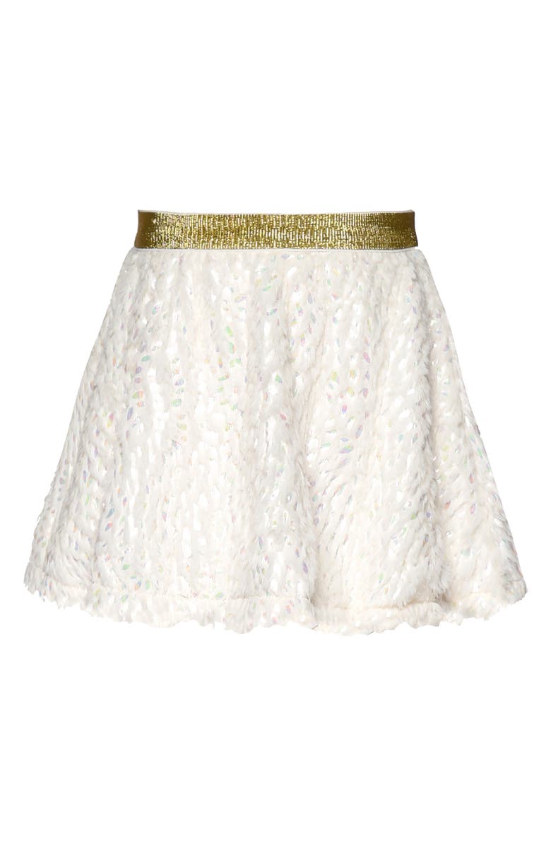 Truly Me Kids' Winter Snow Metallic Faux Fur Skirt, Alternate, color, White