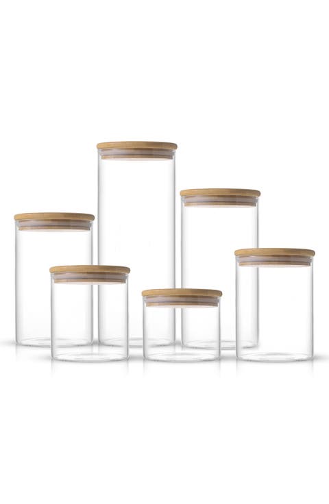 Set of 6 Multisize Glass Jars with Airtight Bamboo Lids