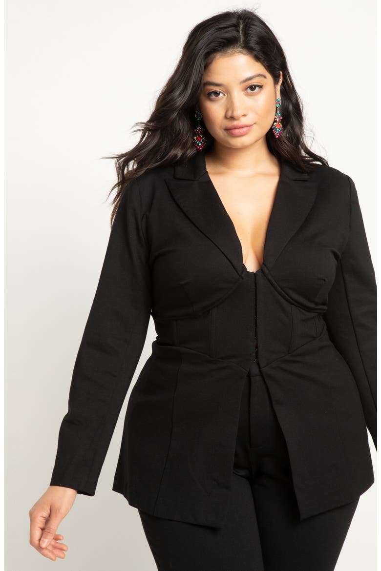 Corset Blazer, Alternate, color, BLACK