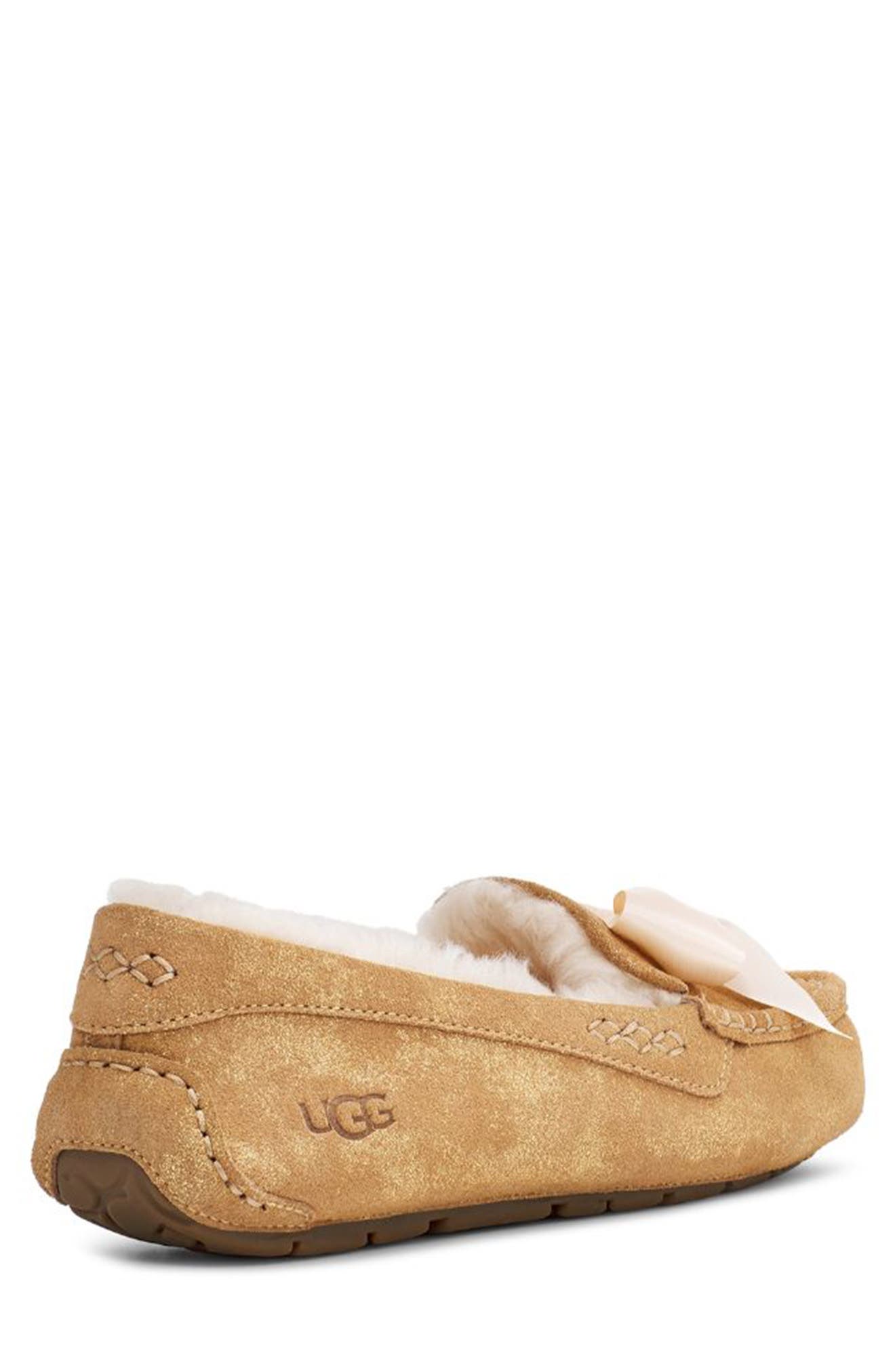 UGG Ansley Bow Glimmer Faux Fur Lined Slipper, Alternate, color, CHESTNUT