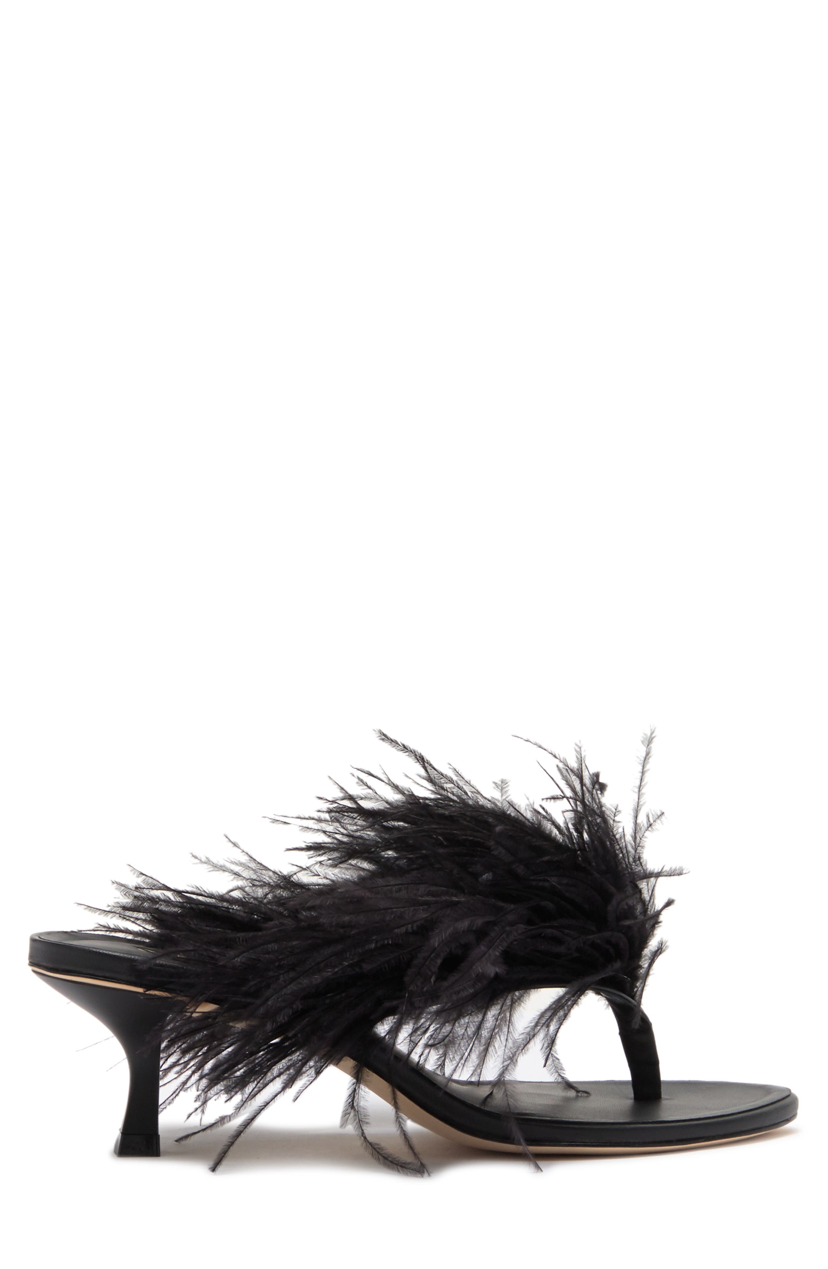 Cult Gaia Myra Ostrich Feather Embellished Slide Sandal, Alternate, color, 