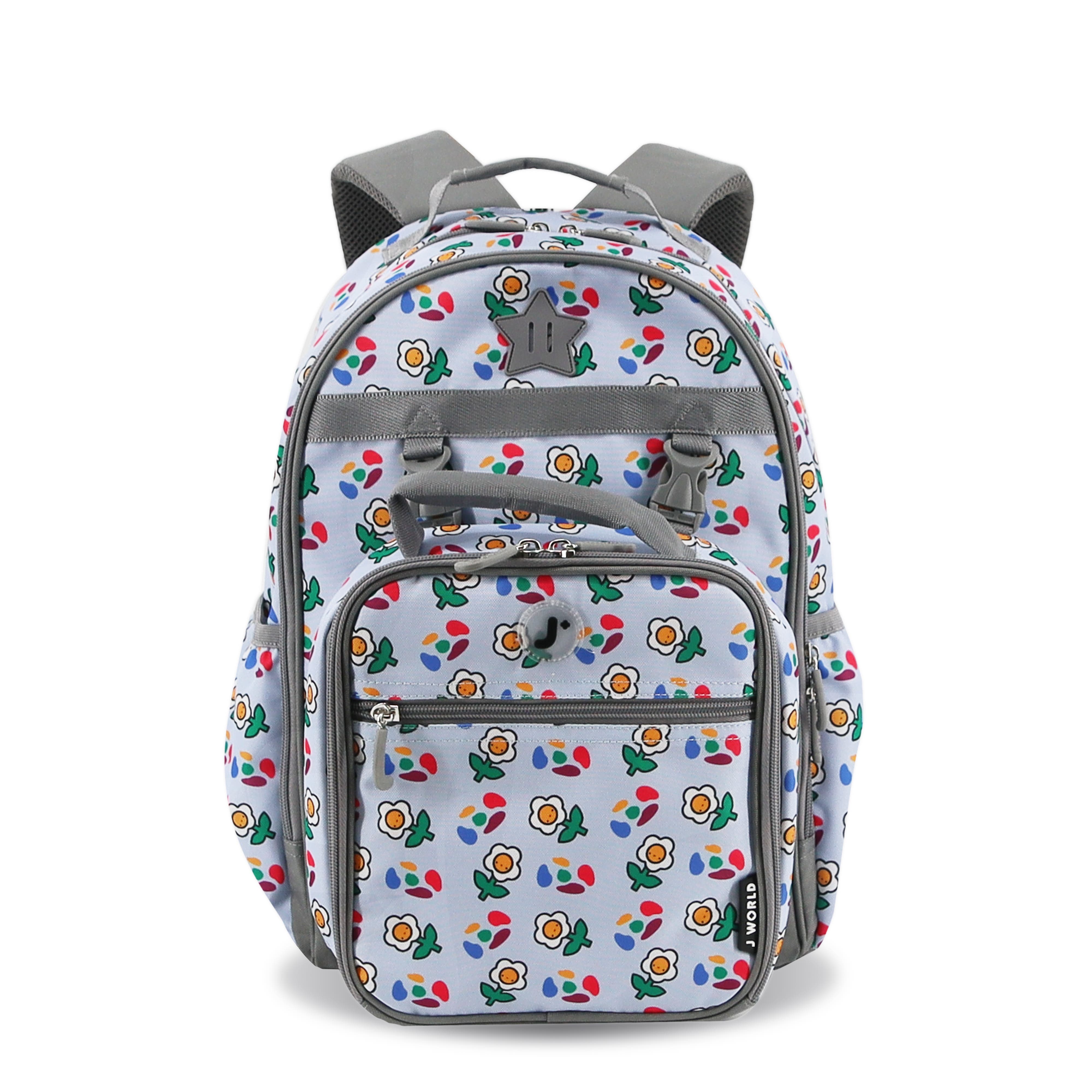 J World Duet Kid's 16" Backpack With Detachable Lunch Box For School, Alternate, color, Every Daisy