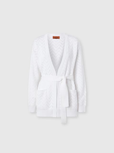 Cardigan In Cotton And Viscose Chevron With Belt
