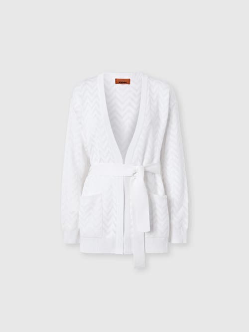 Missoni Cardigan In Cotton And Viscose Chevron With Belt in White at Nordstrom, Size 42