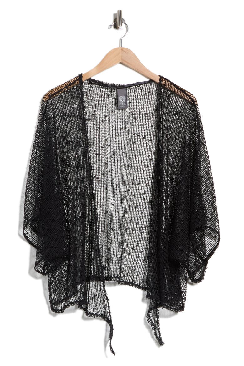 Cropped Popcorn Knit Tie Front Wrap, Main, color, BLACK