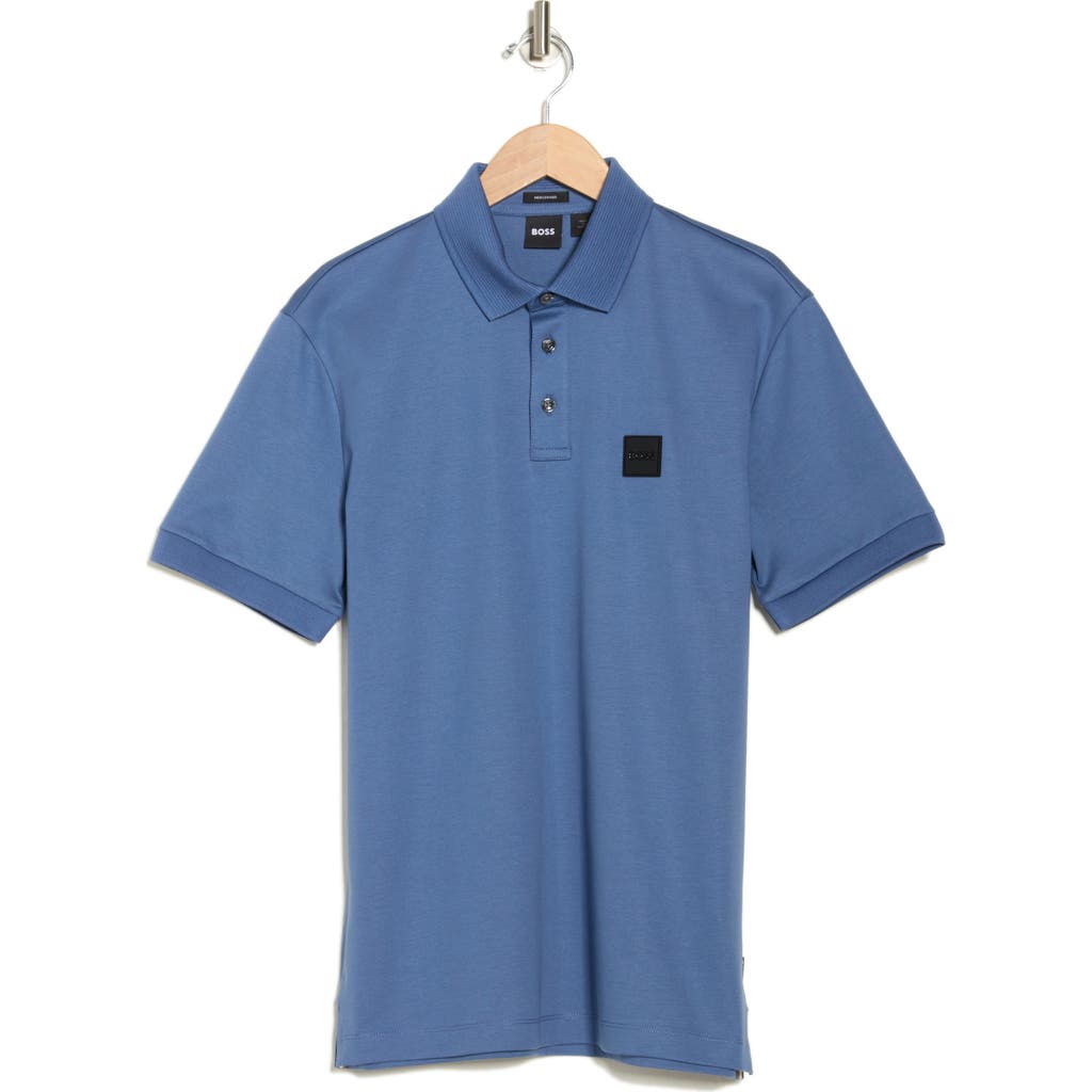 Shop Hugo Boss Boss Parlay Logo Patch Cotton Polo In Open Blue