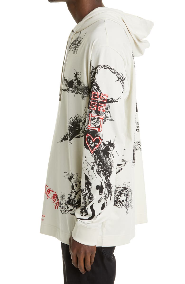 Givenchy Gothic Logo Oversize Hooded Graphic Tee, Alternate, color, 