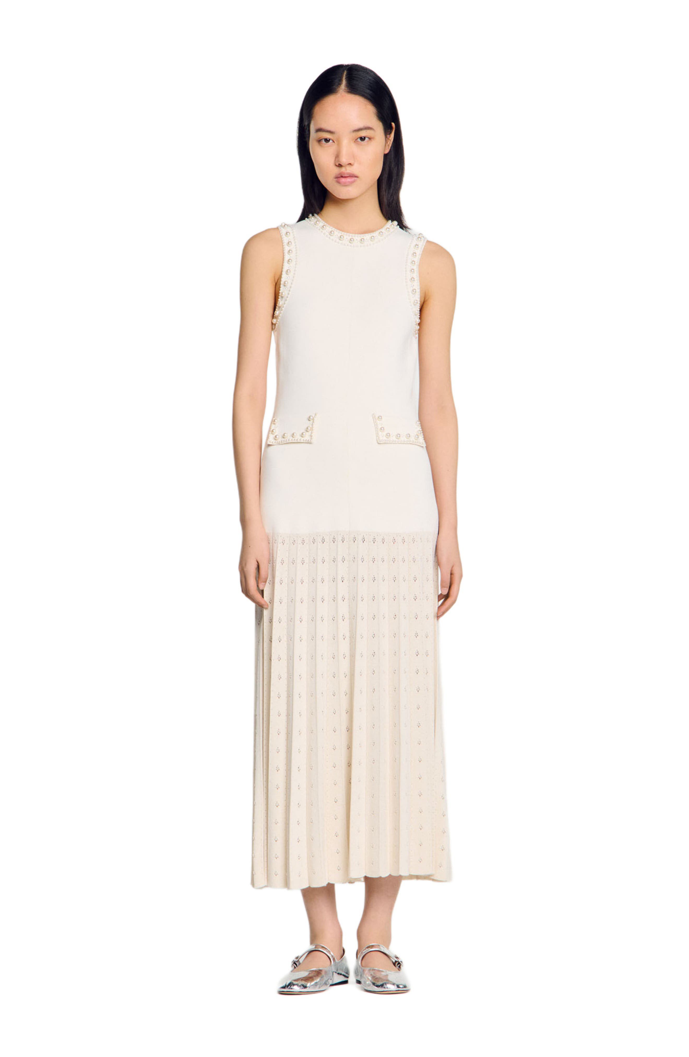 sandro asya studded knit dress Pearl bead maxi (Women) Sleeve: Sleeveless